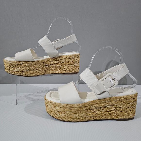 NEW Marc Fisher LTD Patryce Sandal Womens 9 Ivory Leather Espadrille Platform - Picture 2 of 13